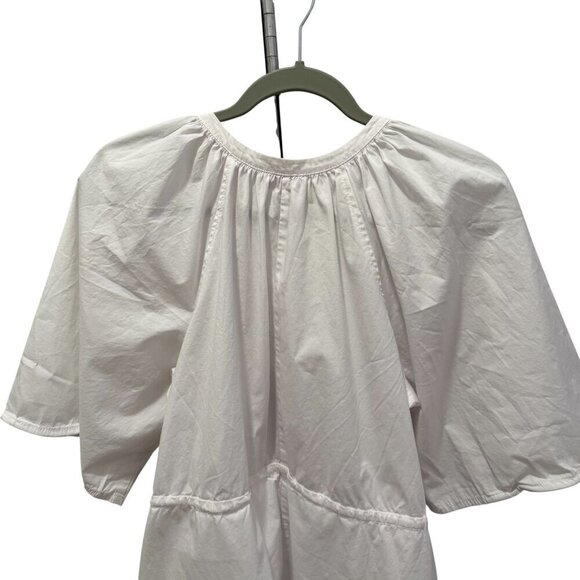 Staud White Button-Down Drawstring Waist Mini Dress With Wide Sleeves Size S - Picture 8 of 8
